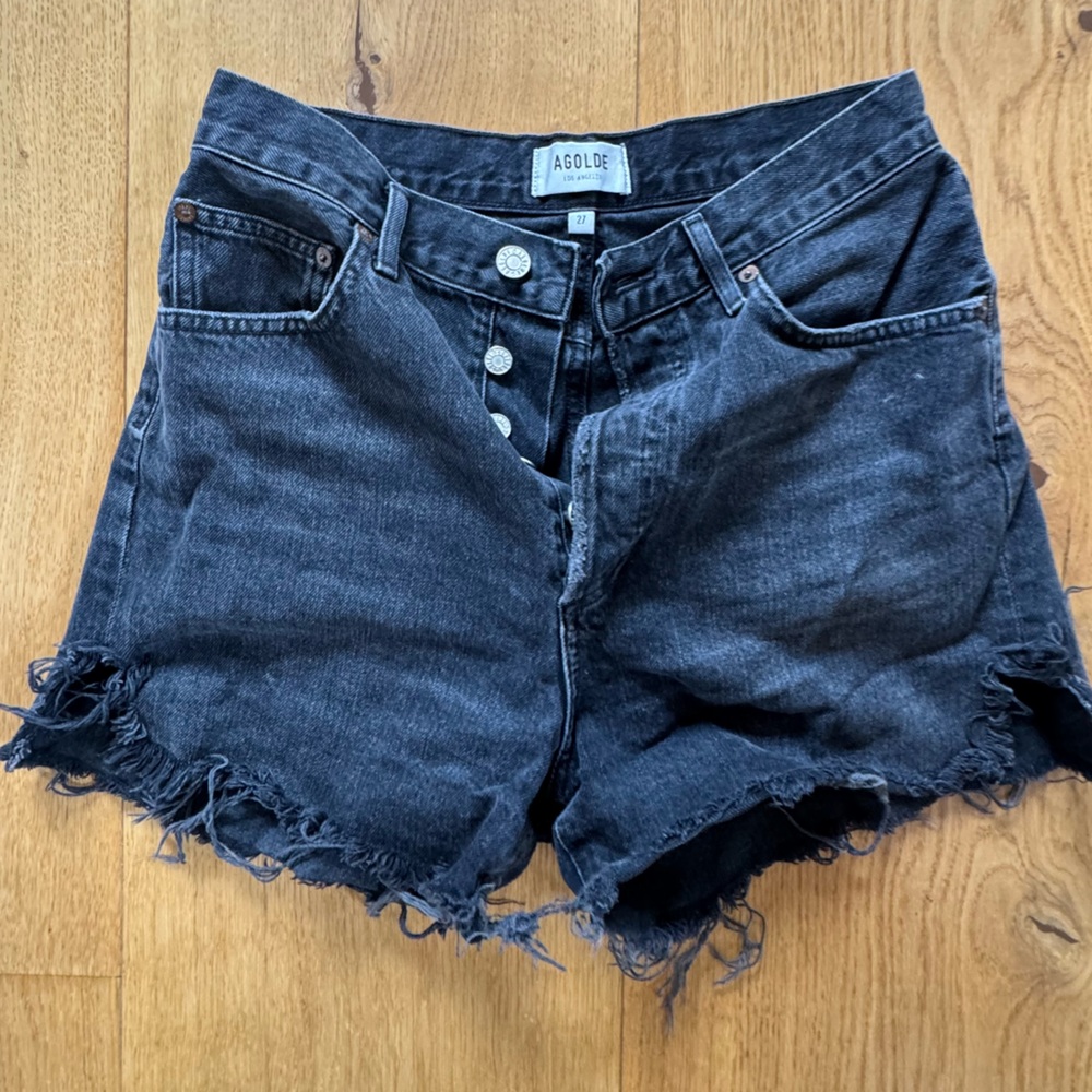Agolde faded black denim shorts size 27 as pictured